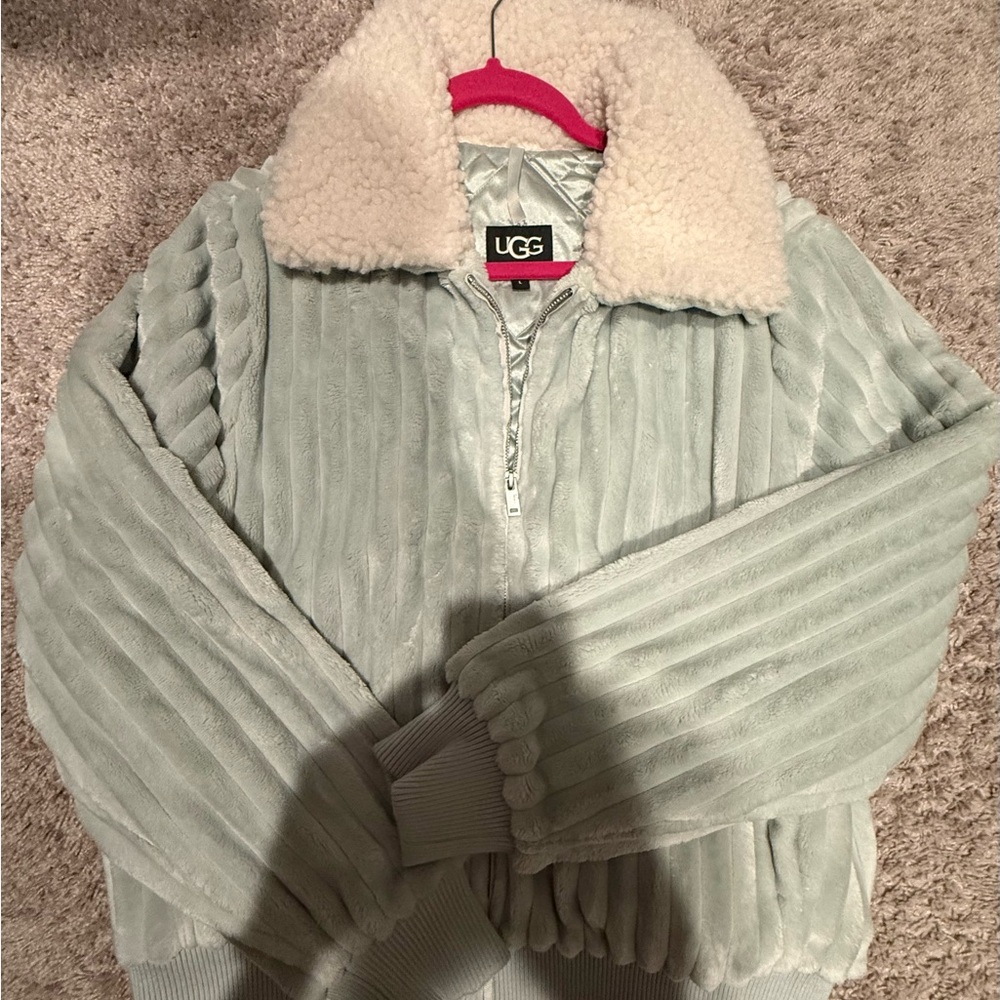 UGG Light Mint Plush Sherpa Collar Zip Pullover